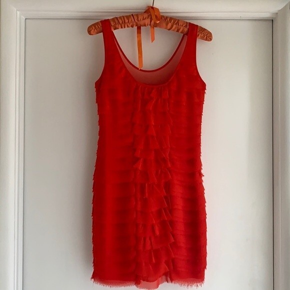 BEBE Scarlet Red Ruffle Tango Mini Dress XS With Side Zipper - Picture 1 of 10